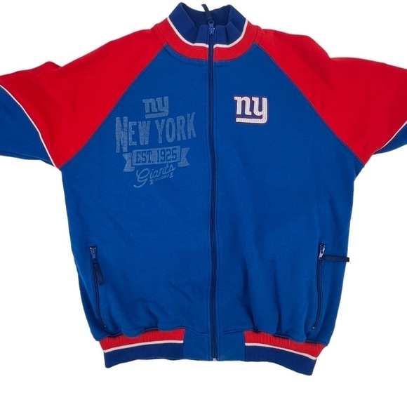 NFL NY Giants Blue Red Zip Up Fleece Jacket Size XL Men's